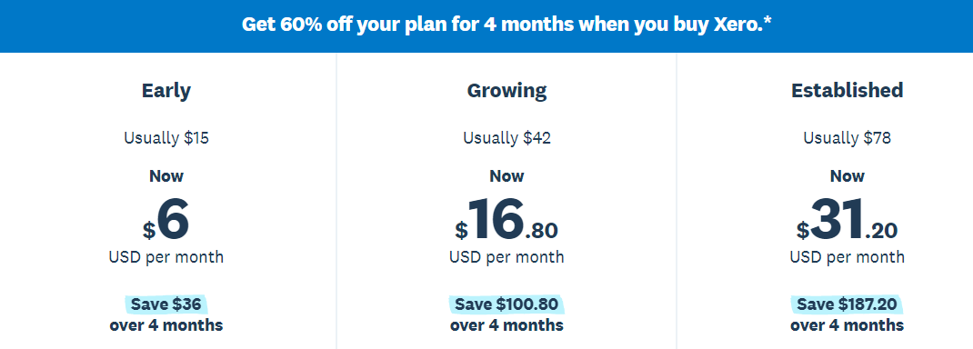 xero updated pricing plane